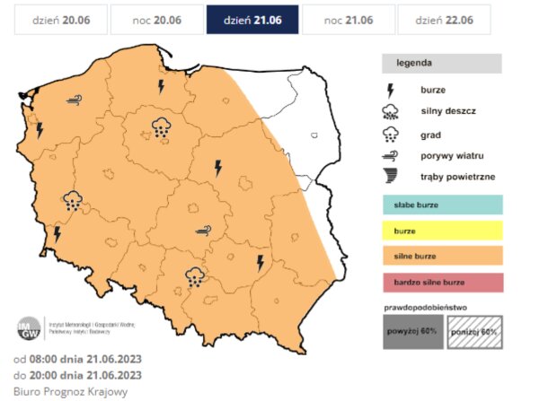 Prognoza burz na wtorek 21 czerwca/imgw.pl