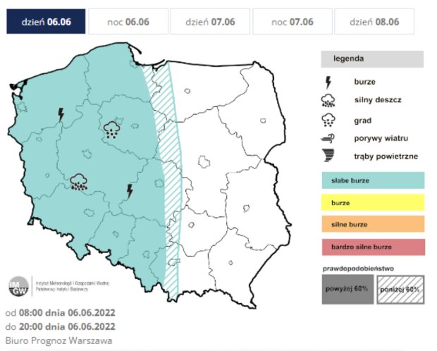 Prognoze burz na wtorek 7 czerwca/imgw.pl