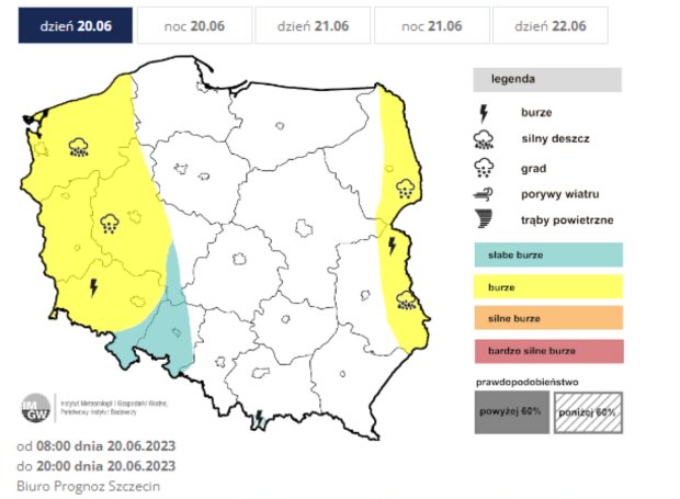 Prognoza burz na wtorek 20 czerwca/imgw.pl