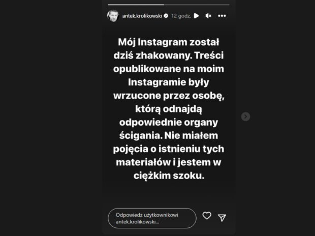 Oświadczenie Antka Królikowskiego/Instagram @antek.krolikowski