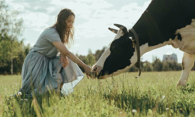 kobieta i krowa @pexels