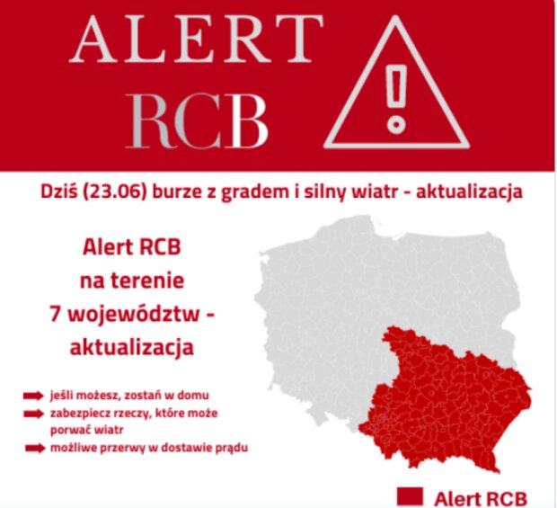 Alert RCB/Twitter @Rządowe Centrum Bezpieczeństwa