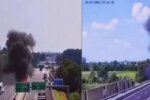 Chwile grozy na autostradzie. Samolot uderzył w ziemię i zapłonął