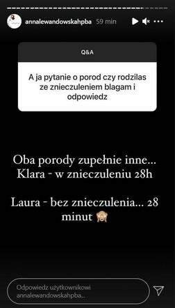 Anna Lewandowska o porodach. Źródło: instagram.com