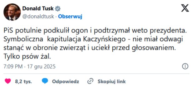 Wpis Donalda Tuska/X