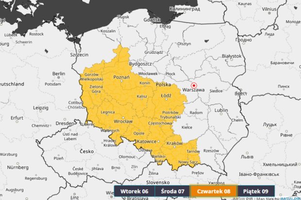 Prognoza zagrożeń meteo na czwartek 8 września/imgw.pl