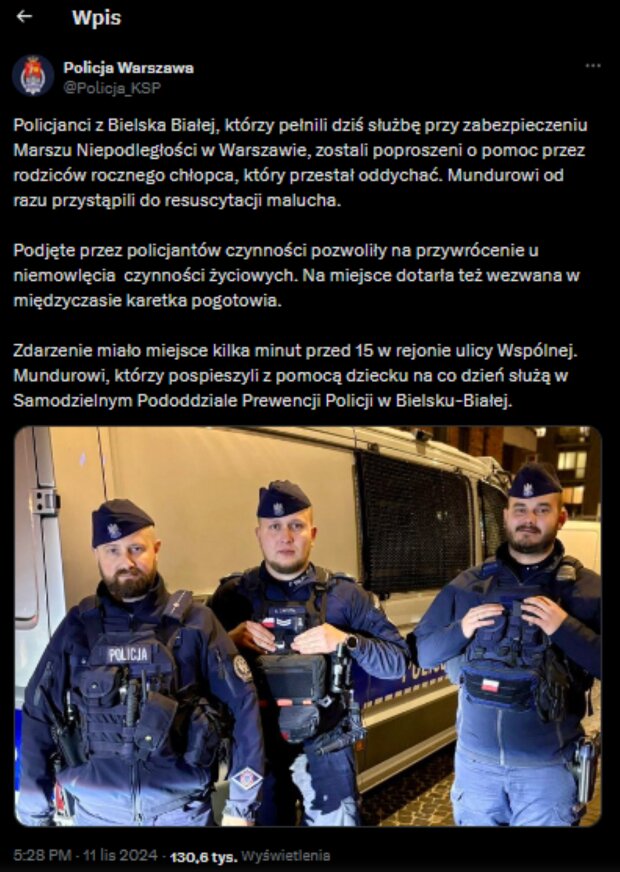 Wpis warszawskiej Policji/Twitter @Policja Warszawa