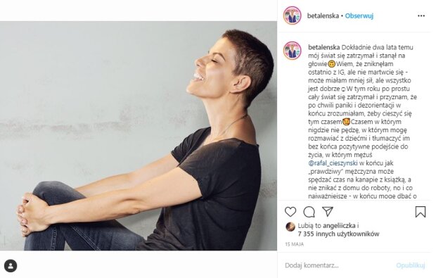 Alżbeta Lenska wygrała walkę z tętniakiem mózgu, źródło: screen Instagram