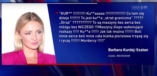 Wpis Barbary Kurdej-Szatan w "Wiadomościach"/YouTube @Polska z prawej strony