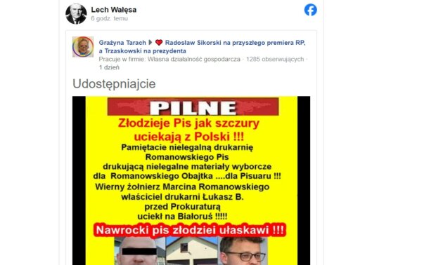 screen Facebook @lechwalesa