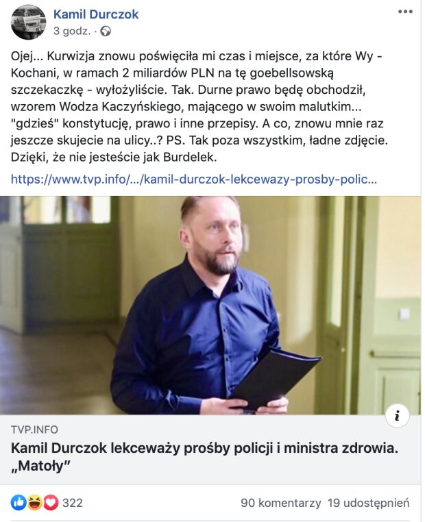 Kamil Durczok. Screen: Facebook