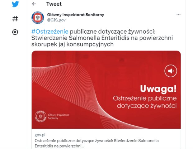 Ostrzeżenie GIS/Twitter @Główny Inspektorat Sanitarny