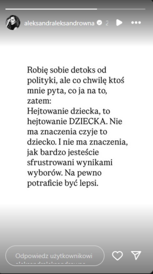 Relacje Oli Kwaśniewskiej/Instagram"
