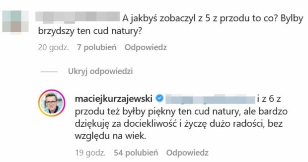 Wymiana zdań między Maciejem Kurzajewskim i internautkom/Instagram @Maciej Kurzajewski