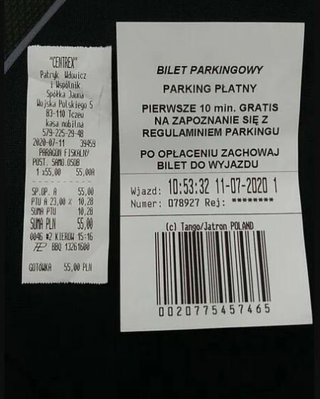 Rachunek za parking. Źródło: o2.pl