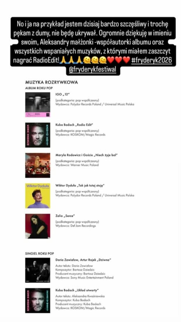 Relacja Kuby Badacha/Instagram