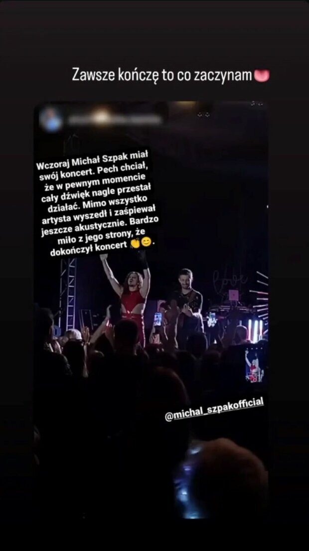 Na koncercie Michała Szpaka zabrakło prądu/Instagram @Michał Szpak