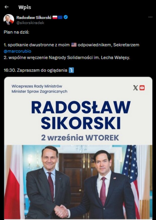 Wpis Radosława Sikorskiego/Twitter