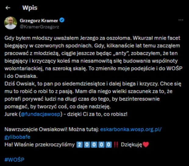 Wpis ks. Grzegorza Kremera/Twitter