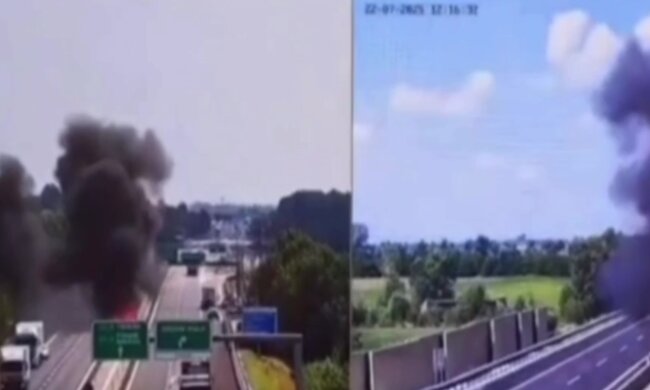Chwile grozy na autostradzie. Samolot uderzył w ziemię i zapłonął