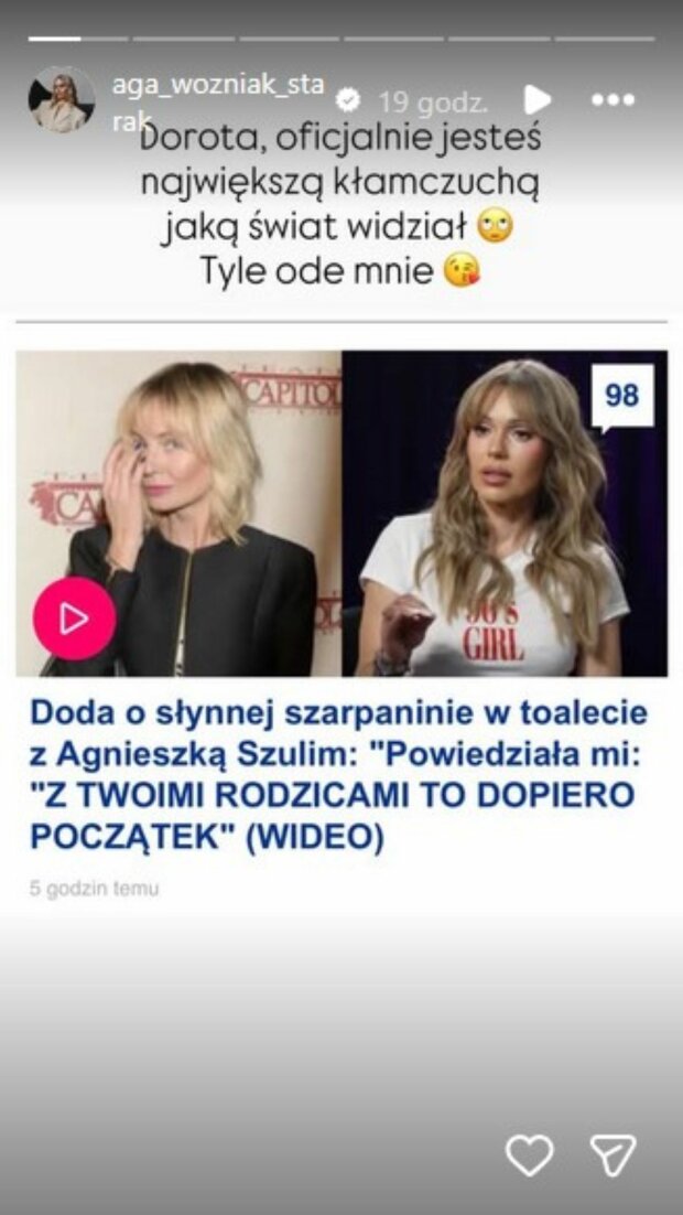 Relacja Agnieszki Woźniak-Starak/Instagram