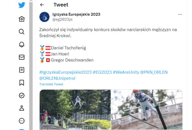 Wyniki czwartkowego konkursu/Twitter @Igryska Europejskie 2023