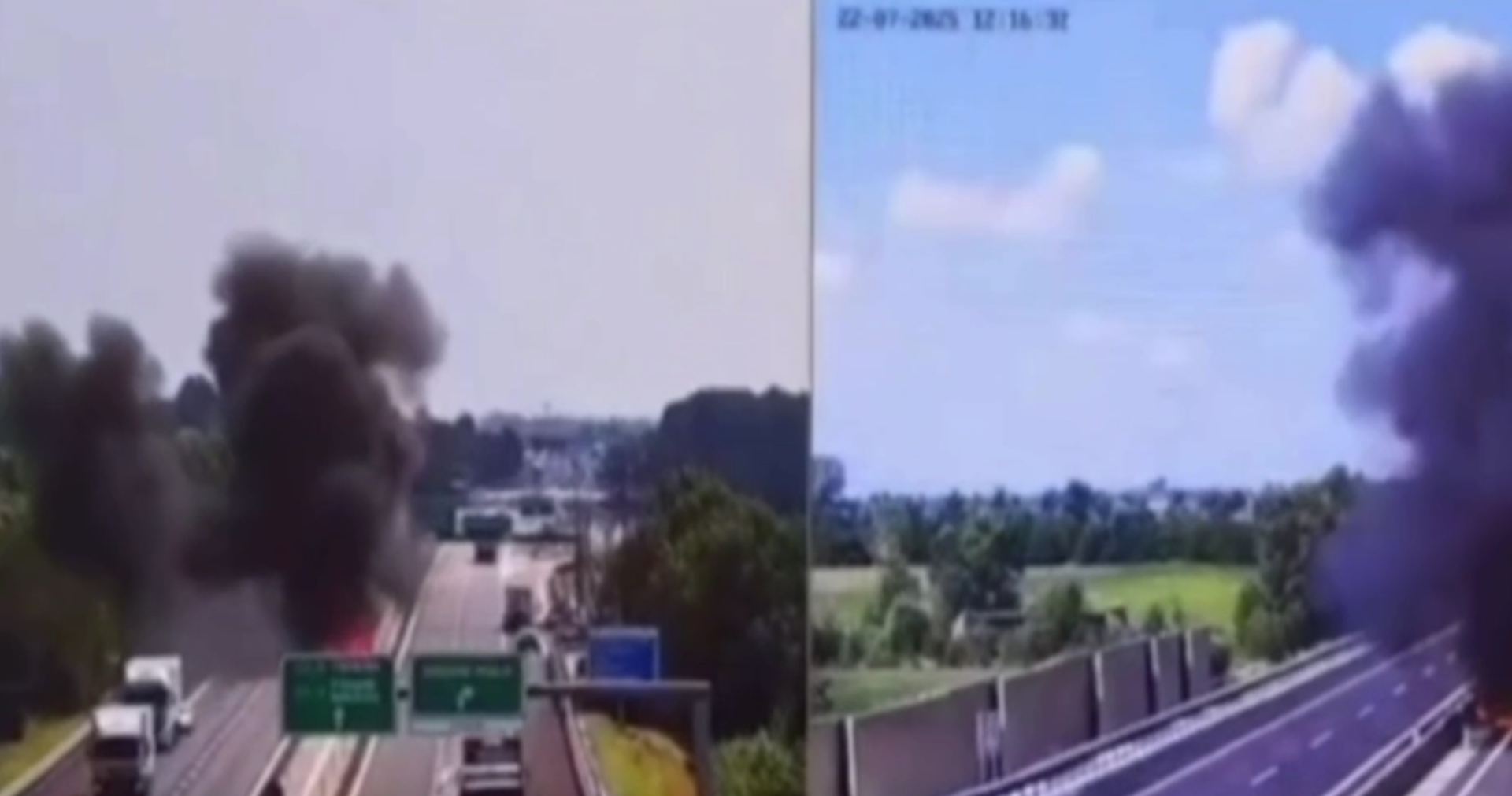 Chwile grozy na autostradzie. Samolot uderzył w ziemię i zapłonął