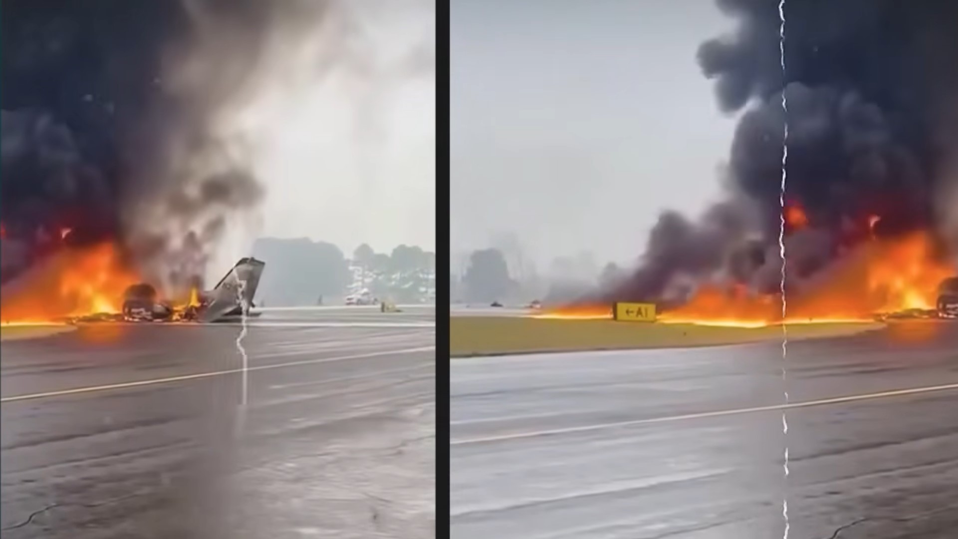 Sekundy grozy na lotnisku. Samolot rozbił się, po czym zapłonął
